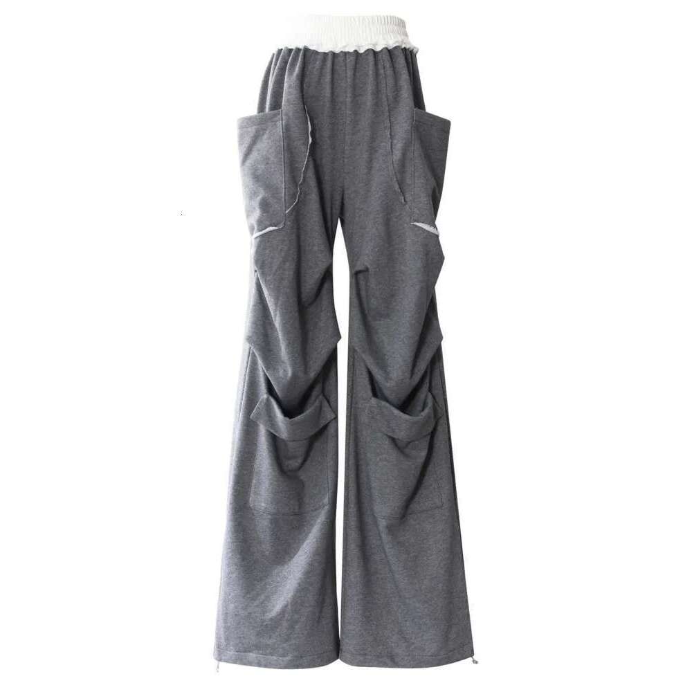 ZOCI Women's Gray Sweatshirts 2Pcs Pockets High Waist Sweatpants Solid Color Pleated Wide Leg Trousers Sets 2025 New Fc1353