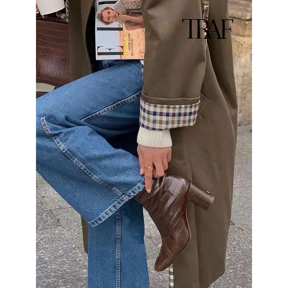 Designer Clothes TRAF Women's Fashion Long Trench Retro Loose Single-Breasted Autumn And Winter Lapel High Street Temperament Coat