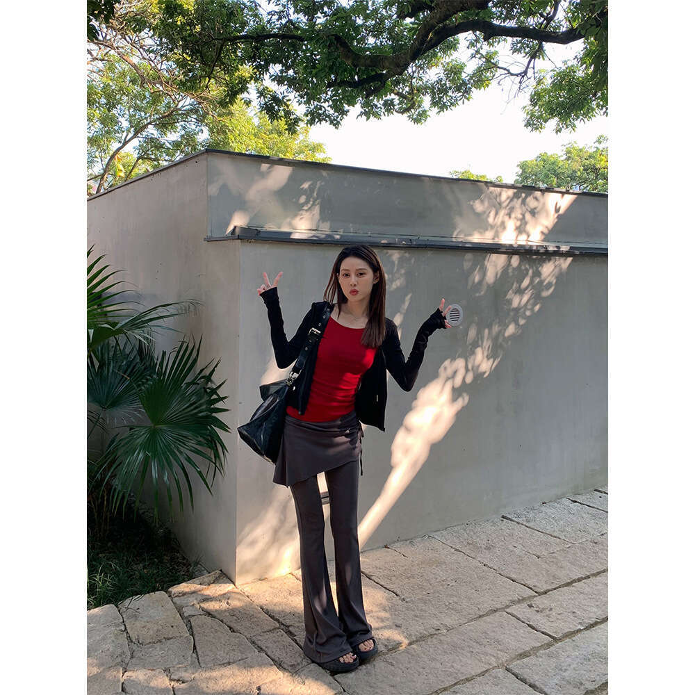 Yuyi New Style 2025 Spring American Luxury Fake Two Piece Skirt Versatile Micro La Casual Pants Women's M 11267
