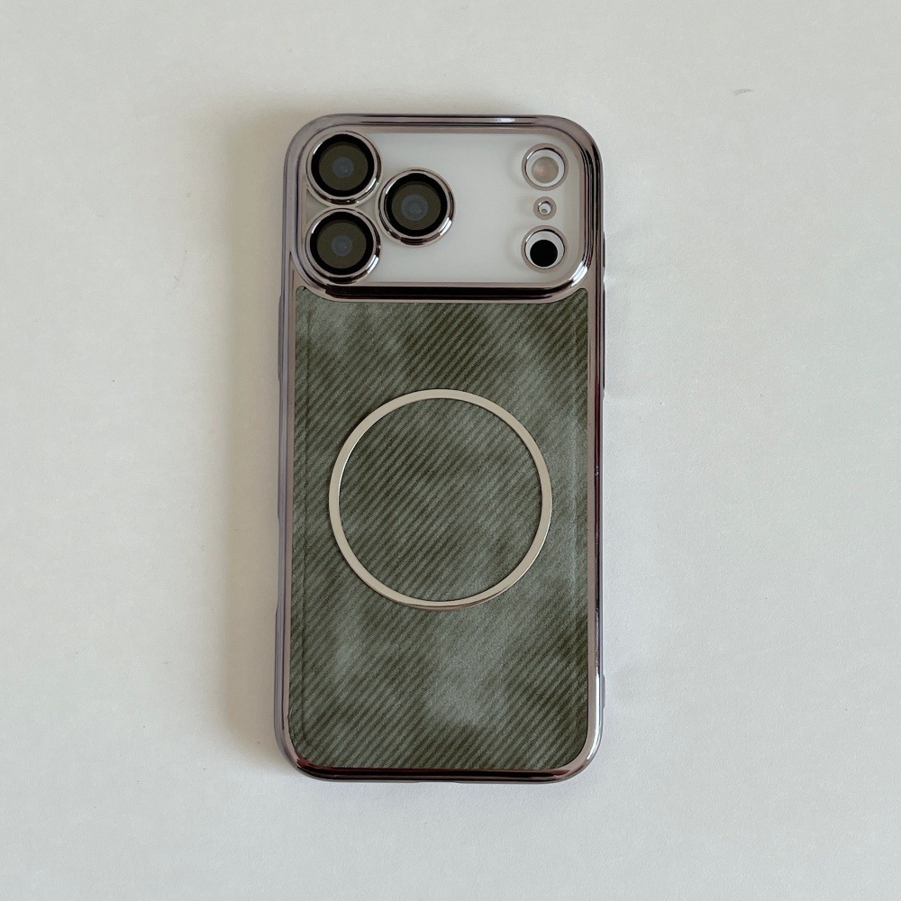 Denim Texture Magnetic Phone Case Compatible with iPhone 17 Pro Max Electroplated Full Coverage Lens Protector Hard Case