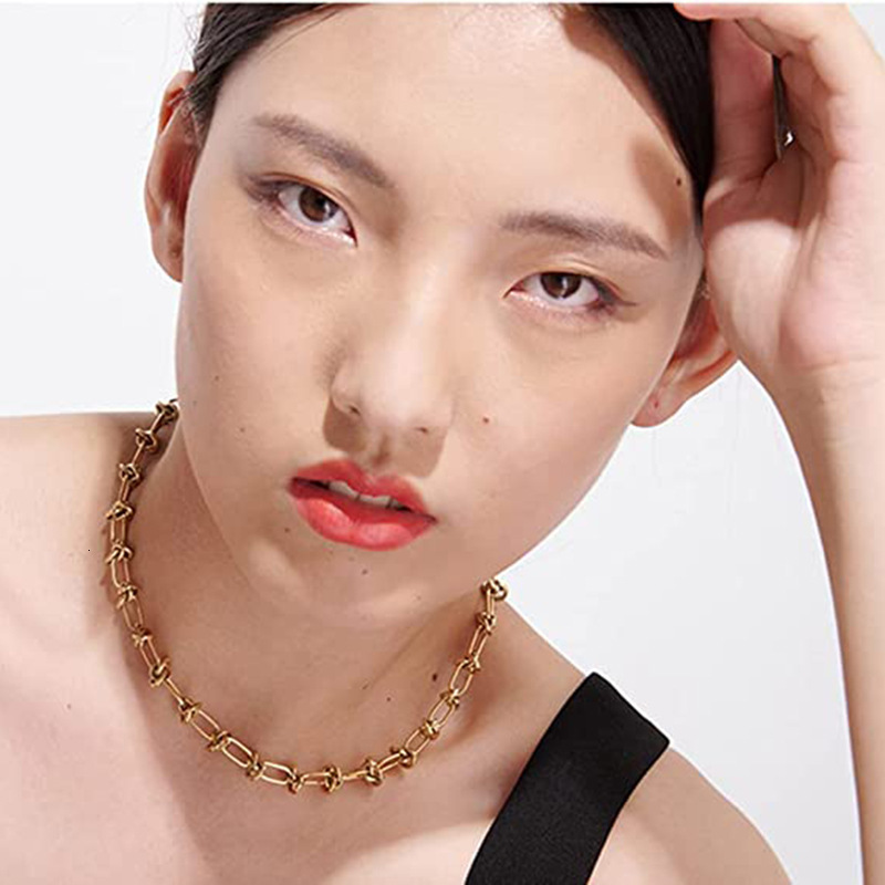 Dingyuan Street Style Knotting Simple Bare Necklace Titanium Steel Exaggerated Punk Thorn Clavicle Chain