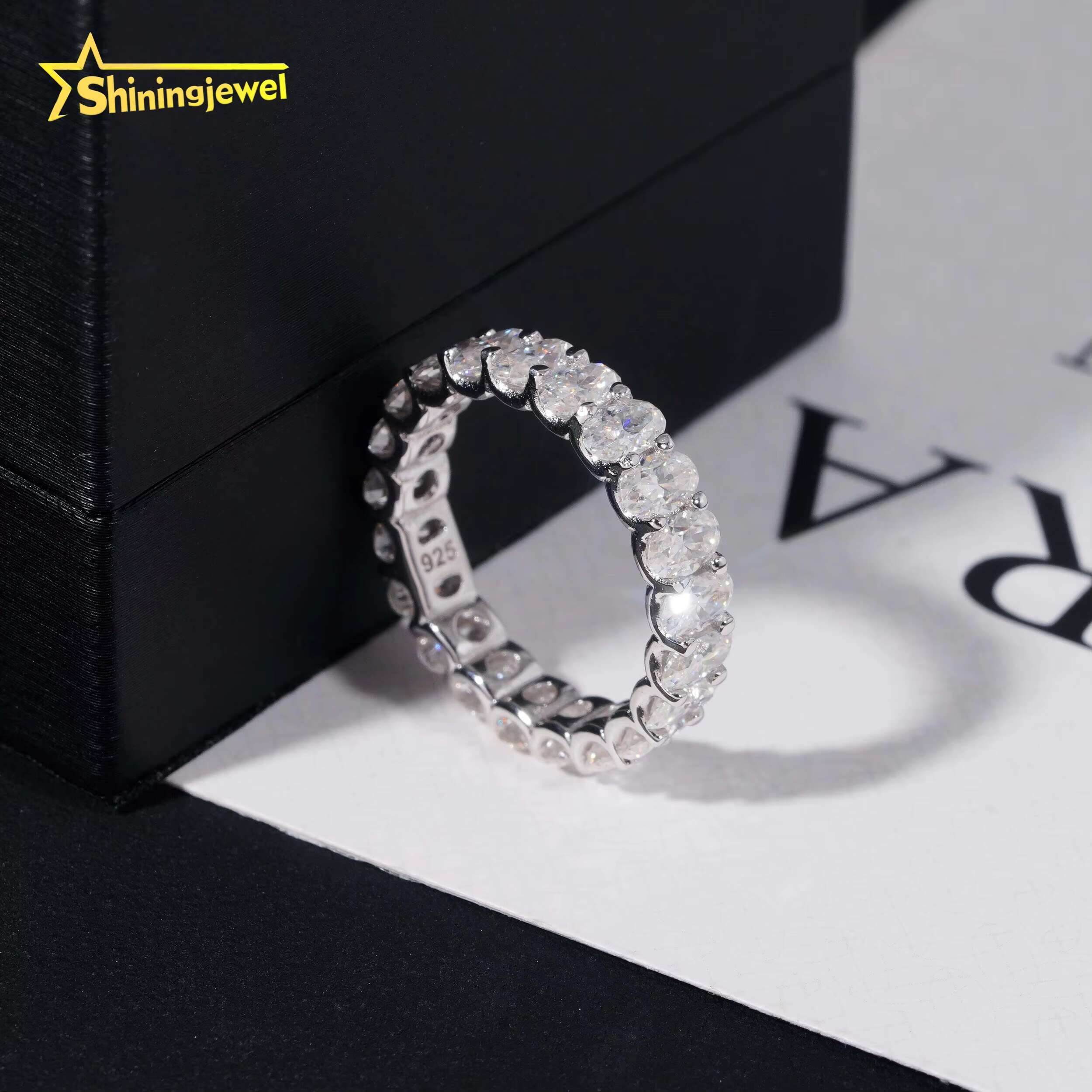 Band Oval Cut Wedding Ring 3*5mm Moissanite VVS Pass Diamond Test 925 Sliver Gold Plated Engagement Rings Fast Shipping