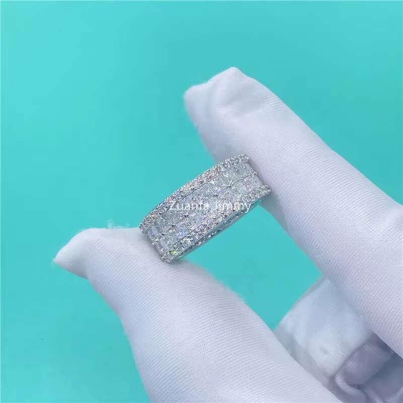 Sparkly Lab Moissanite Diamond Bride Jewelry Double Row Stone Moissanite Eternity Band Ring for Women and Man
