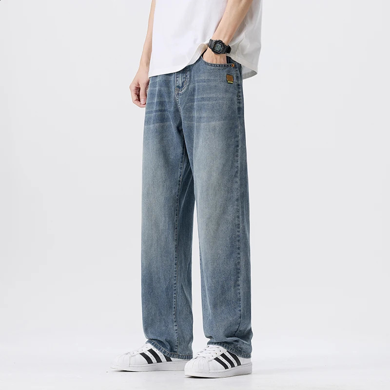 Summer mens loose straight leg jeans slim fit resistant comfortable and cool mens pants 250423