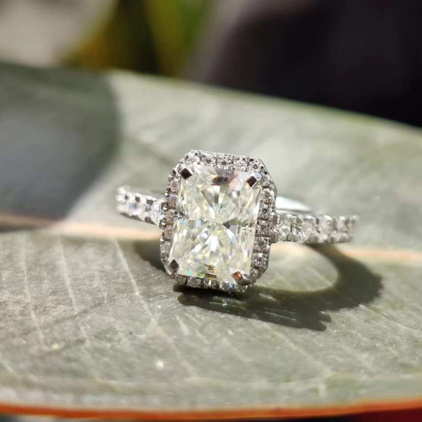 2.83 CTRadiant Cut Hidden Halo Pave Moissanite Engagement Ring 14k Gold