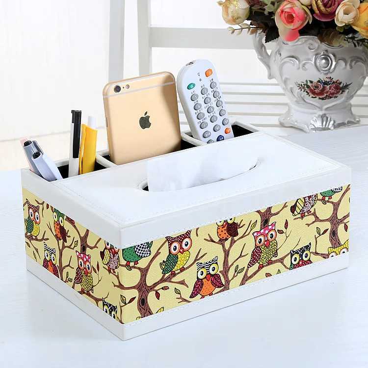 European leather extraction tissue box household living room storage box remote control multi-function storage tissue boxM251124
