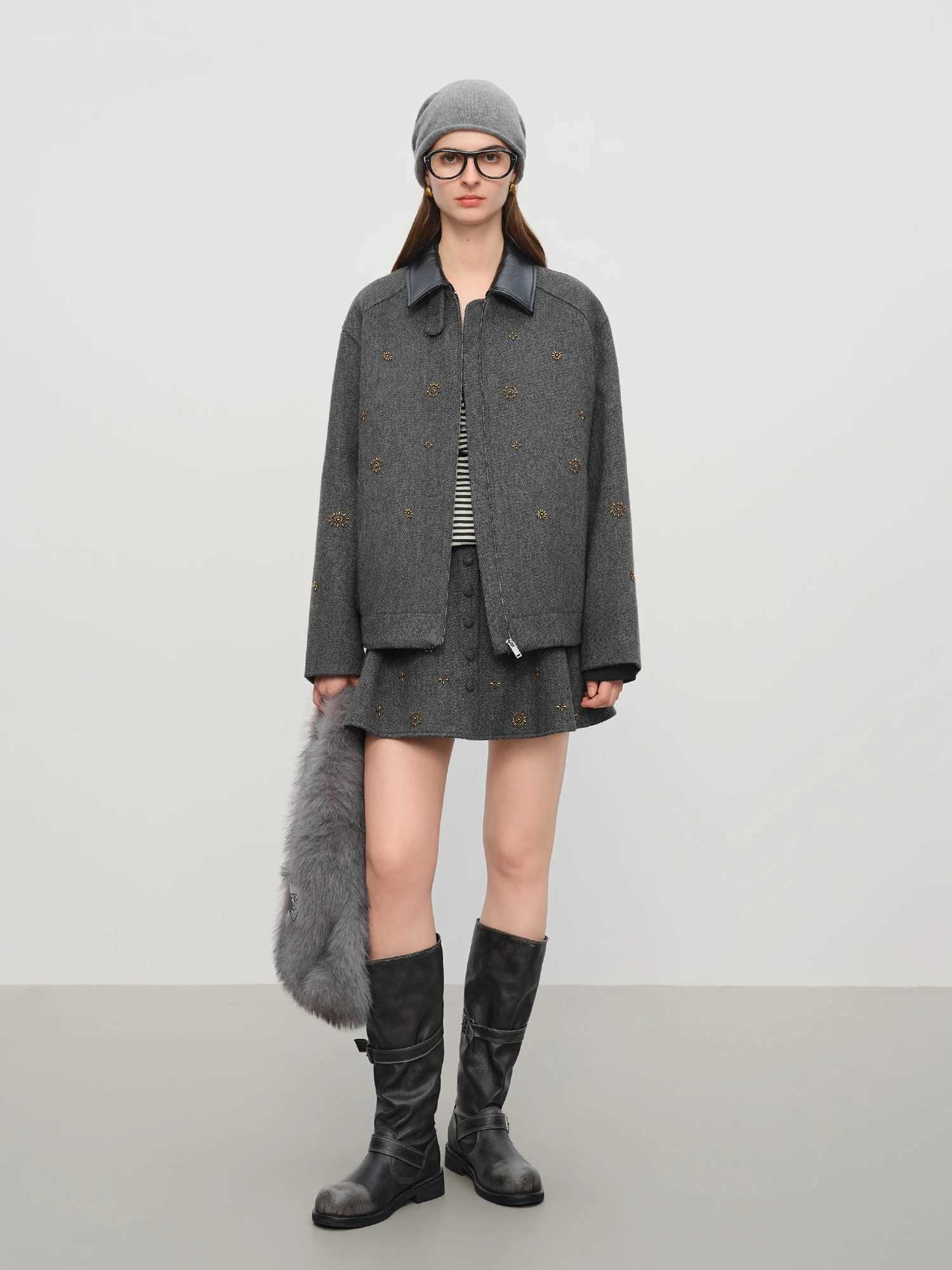 FSLEPremium SeriesWool Embroidery Patchwork Tweed Coat Women 2025 Winter New Jacket Turn Down Collar Commuting Age-reducing J251124