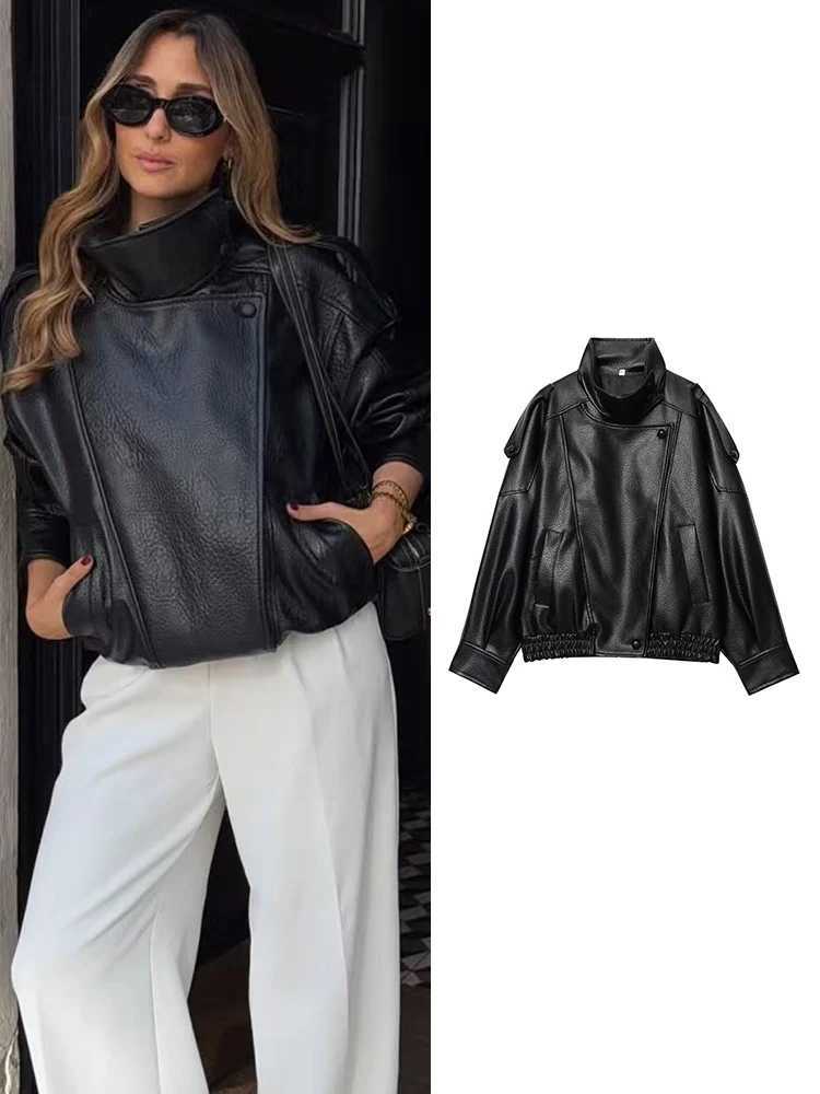 Women Fashion Leather Jacket Autumn Winter Loose Causal PU Faux Leather Jackets Coat Fashion Street Motorcycle Jackets J251124