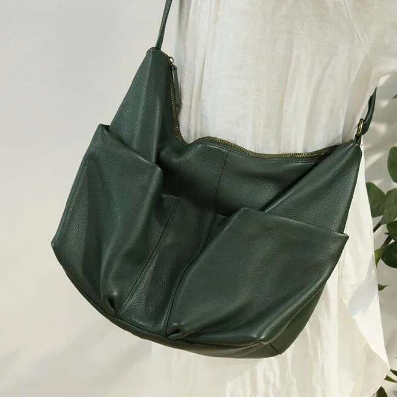 Designer Bag Genuine Leather Shoulder Capacity 100% Natural Cowhide Tote Women Big Casual Satchel Top Quality Multi Pockets Bags