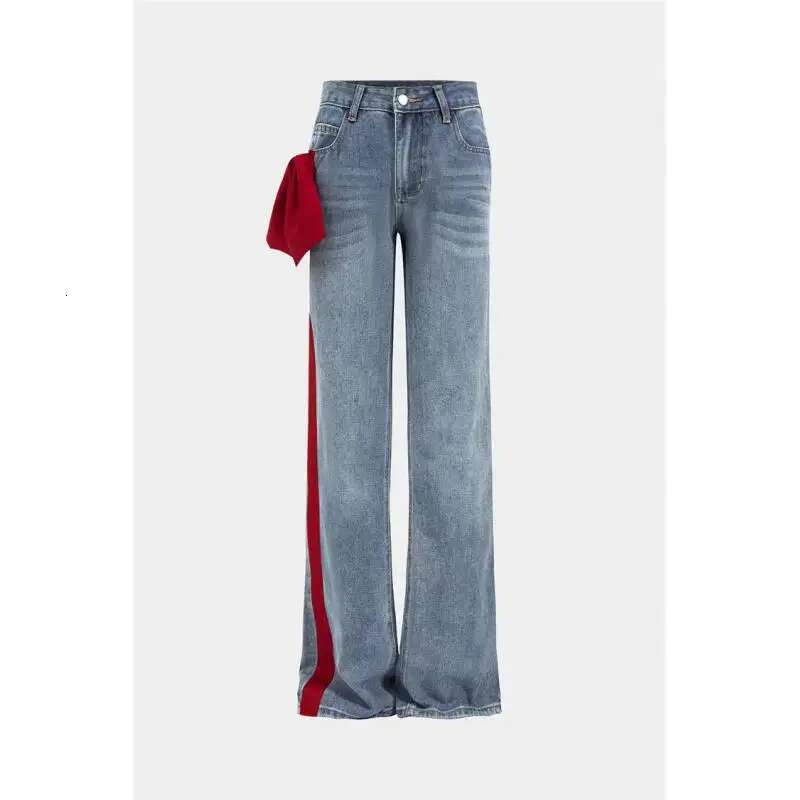 Getspring Women Jeans 2025 Spring Autumn New Fashionable Elegant Ribbon All Match Color Matching Loose Casual Long Denim Pants