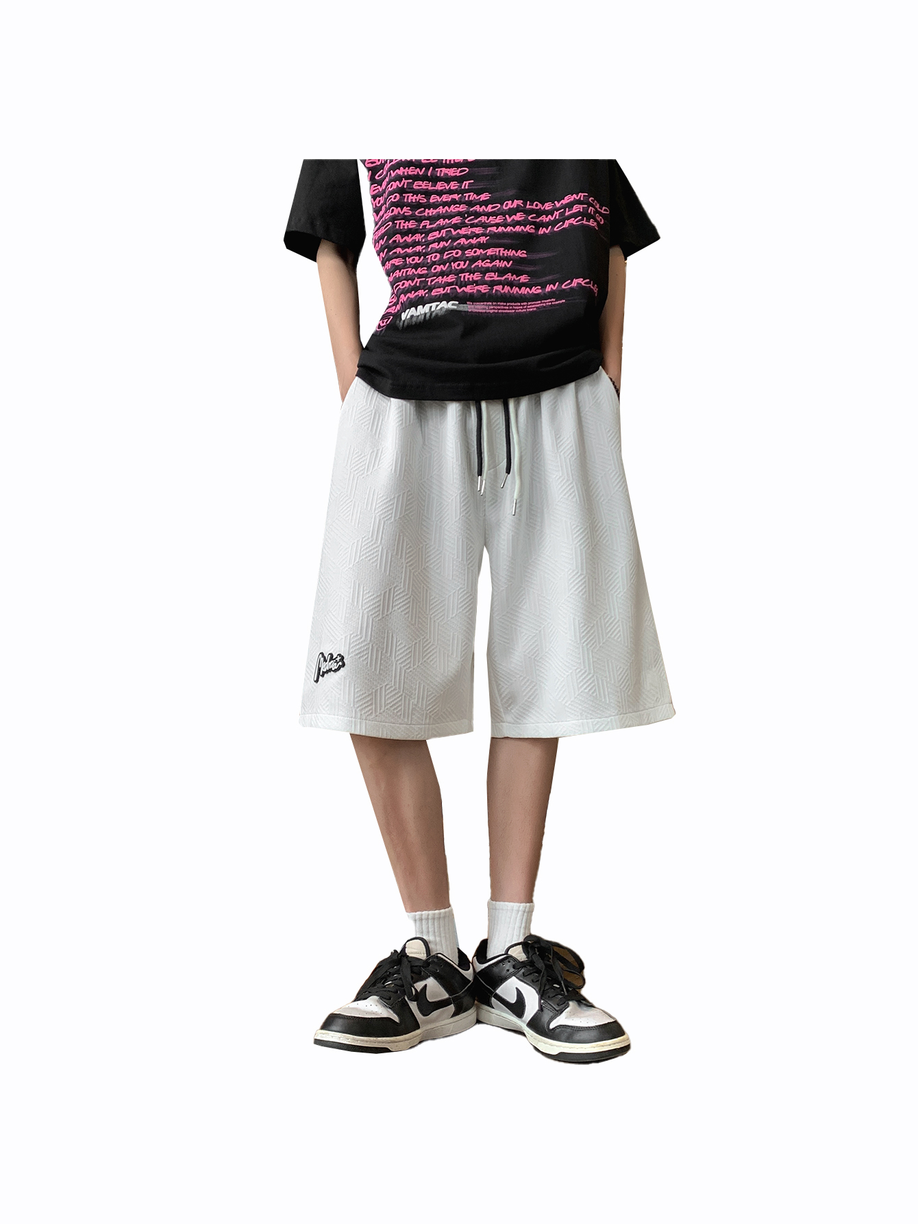 Men's summer breathable jacquard fabric elastic waistband suitable for sports and leisure. Solid color adjustable and comfortable shorts and casu