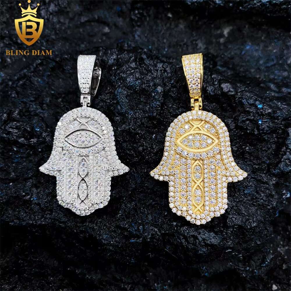 Wholesale Price GRA Certificate Hip Hop Jewelry 925 Sterling Silver Iced Out Moissanite Hamsa Hand Pendant