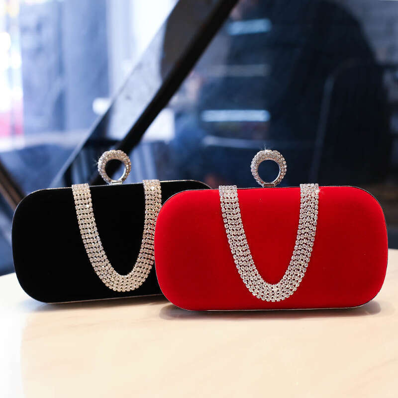 Dinner Bag Velvet Diamond Decorated Black Velvet Banquet Bag High End Cheongsam Bag KQ