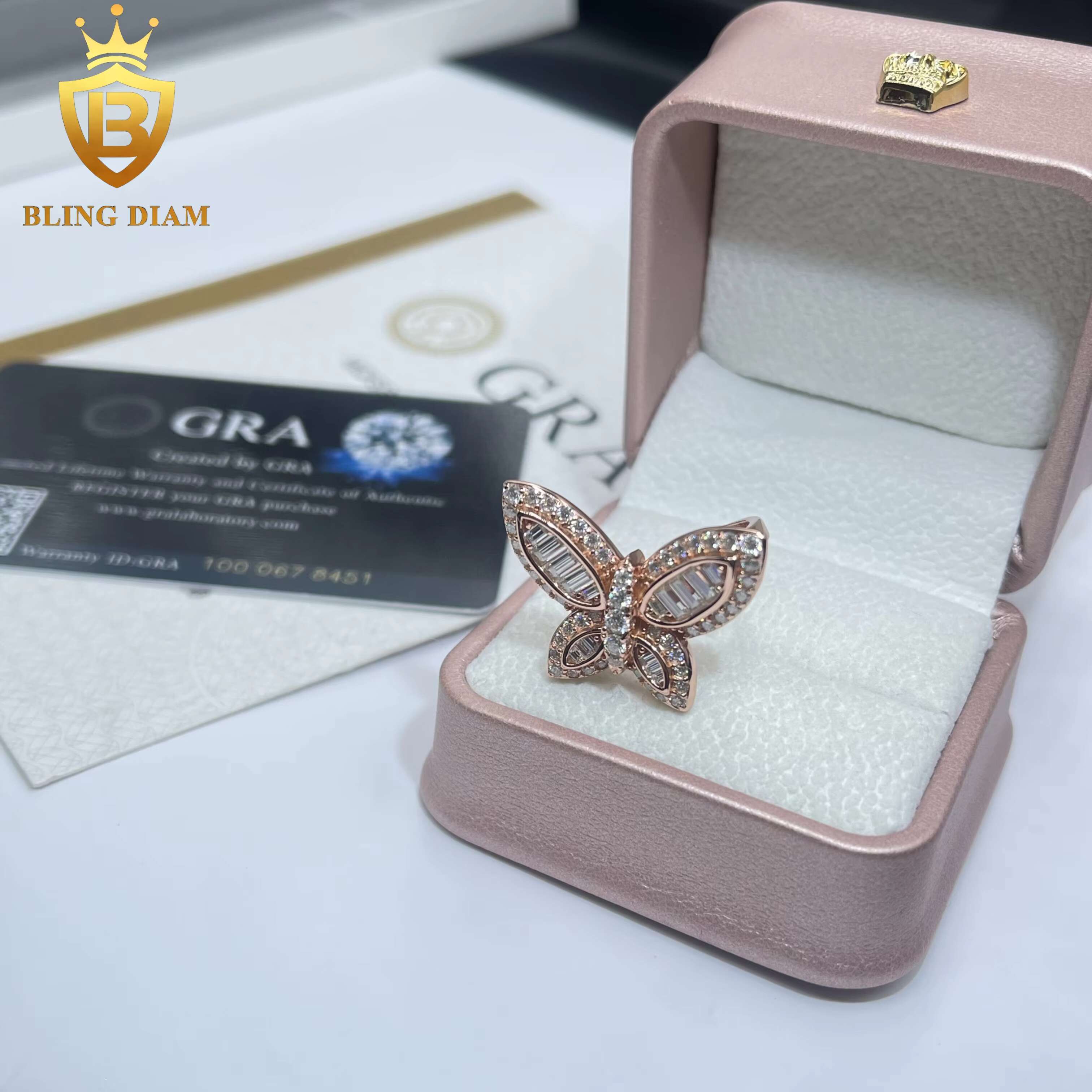 Fashion Jewelry VVS Moissanite Butterfly Rings Gift Female Luxury Elegant Style Mens 925 Solid Silver
