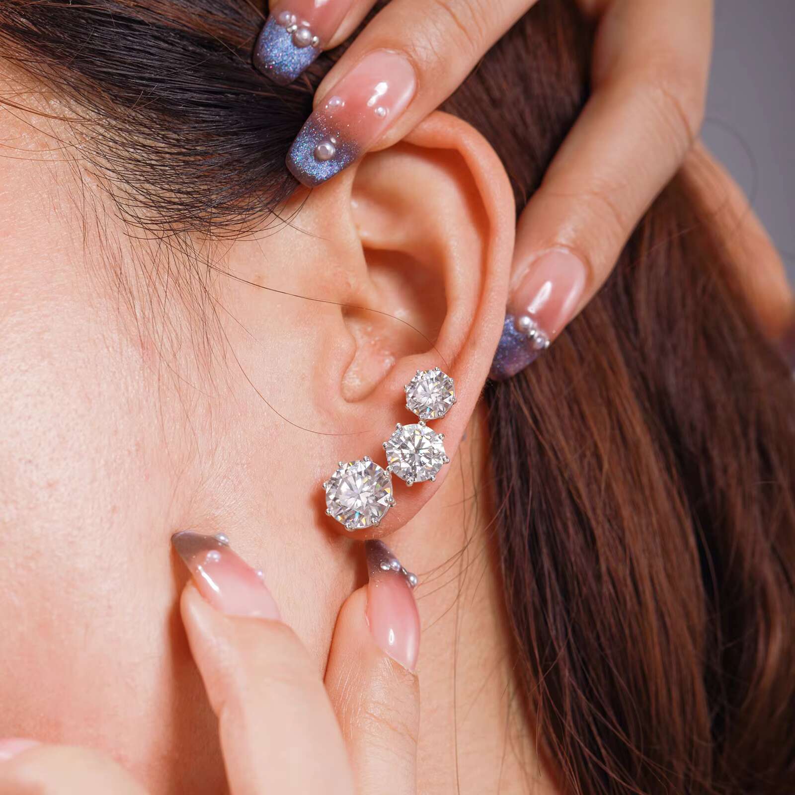 Pass Dia Tester 12ct VVS Earrings 8 Prong Sterling Sier Lab Moissanite Big Ear Stud Jewelry Men Women