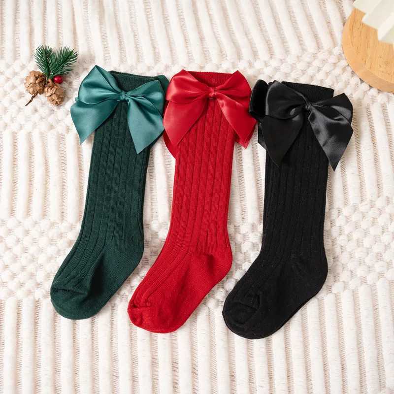 Baby Girls Socks Autumn Winter Kids Big Bow Knee High Long Soft Cute Kids Christmas Sock Cotton Red Newborn Socken For 0-8 Years G251124