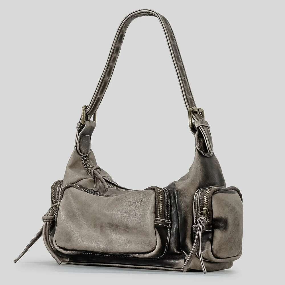 Women Y2k Underarm Solid Color PU Stylish Punk Armpit Bag Large Capacity Retro Tote Purse Multi-Pockets For Outdoor Travel