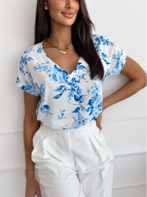 2024 summer simple and fashionable printed V-neck loose short sleeved shirt for women