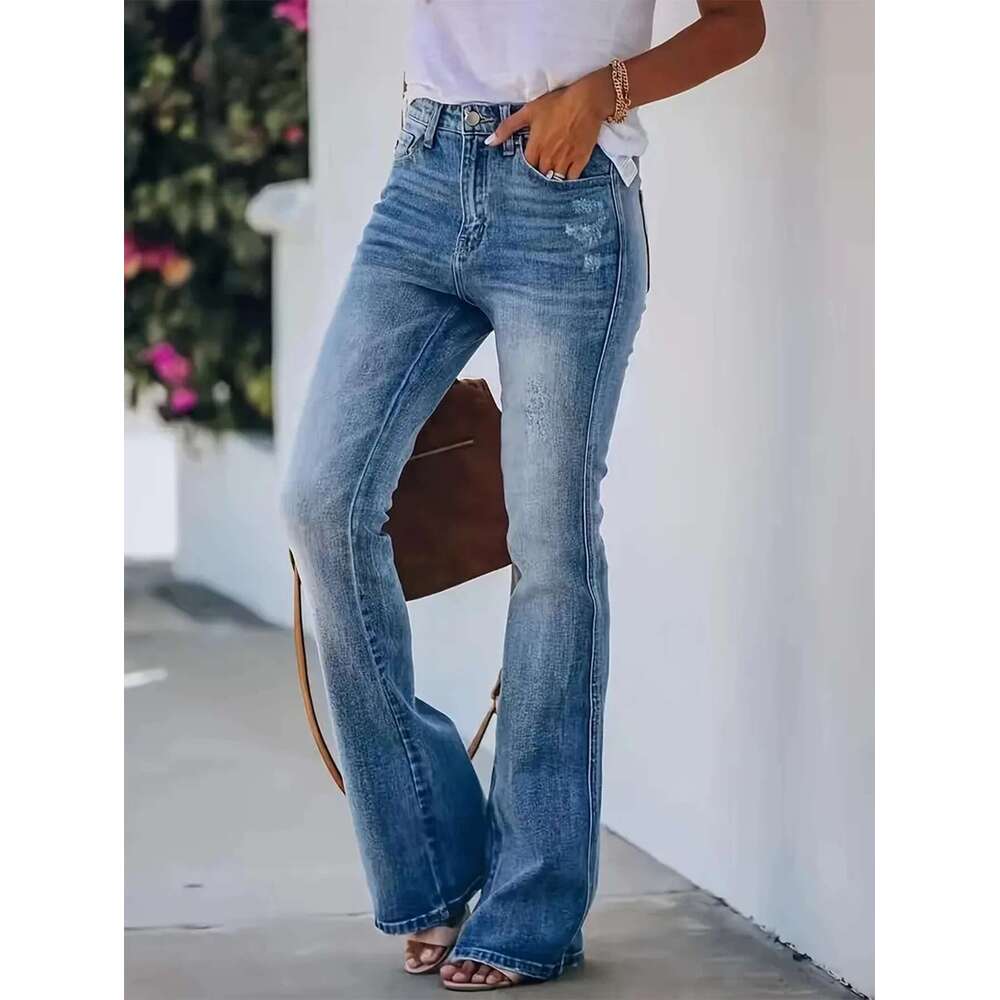Designer Clothes New Hot Women's Horn Jeans High Waist Slimming Denim Pants