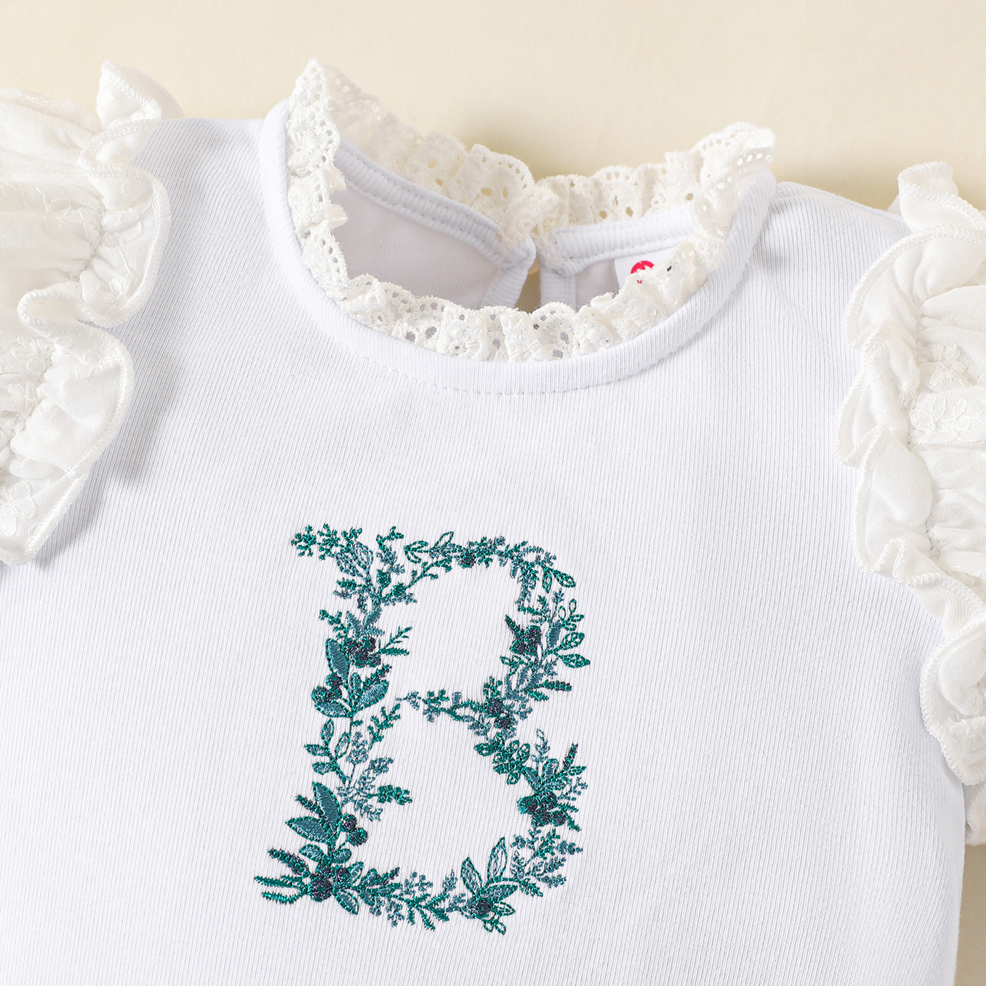 PatPat Baby Girl Cotton Letter Embroidered Frill Neck Puff-sleeve Romper