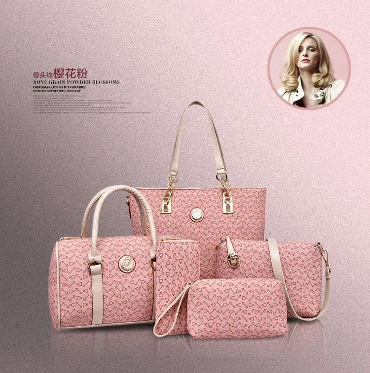 Five Piece Set Of New European And American Fashion Fish Bone Pattern Women's Bag Slanted Shoulder Bag Large Capacity Multifunctional Handbag