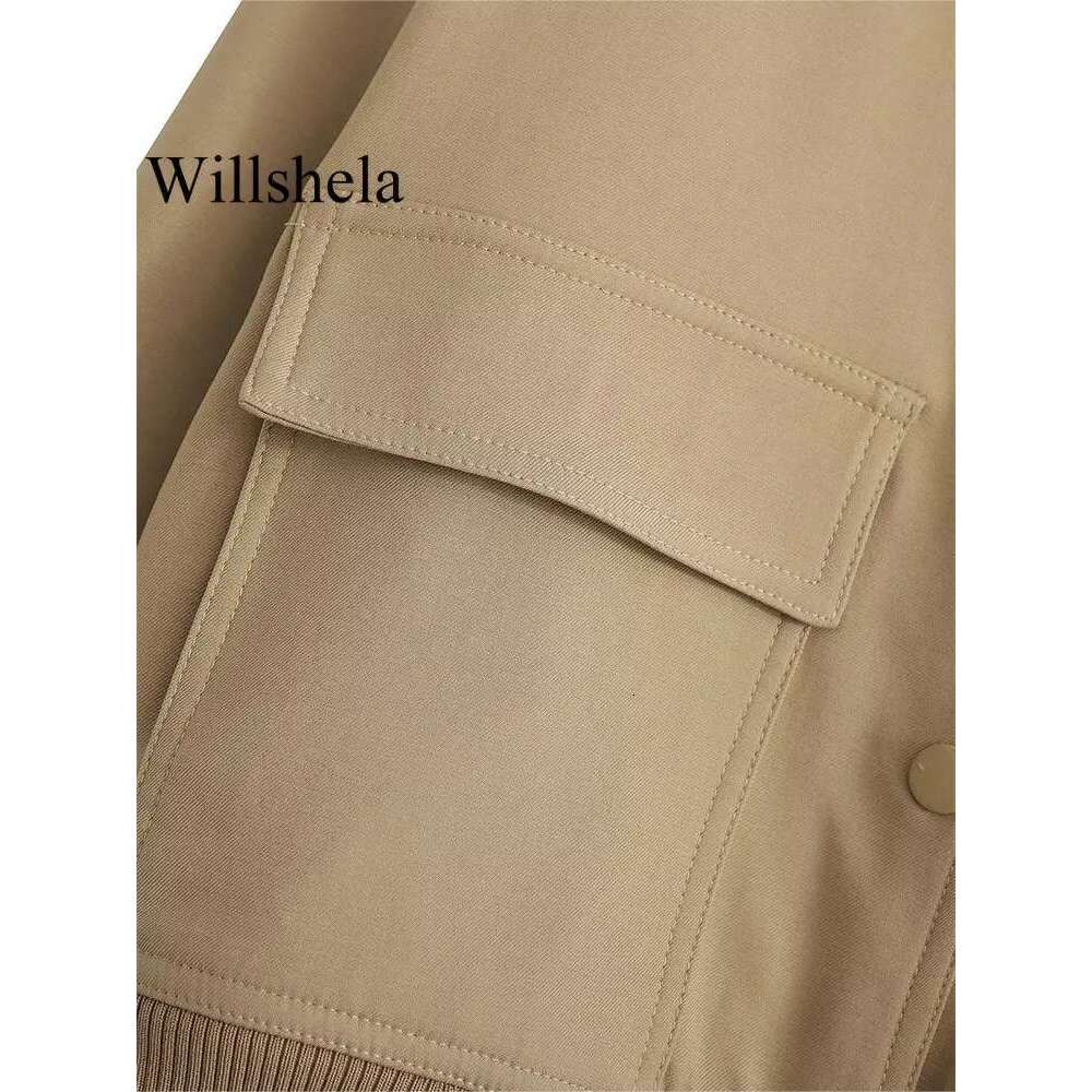 Designer Clothes Willshela Women Fashion Solid Bomber Jackets Coat With Pockets V-Neck Single Breasted Long Sleeves Female Chic Lady Outfits