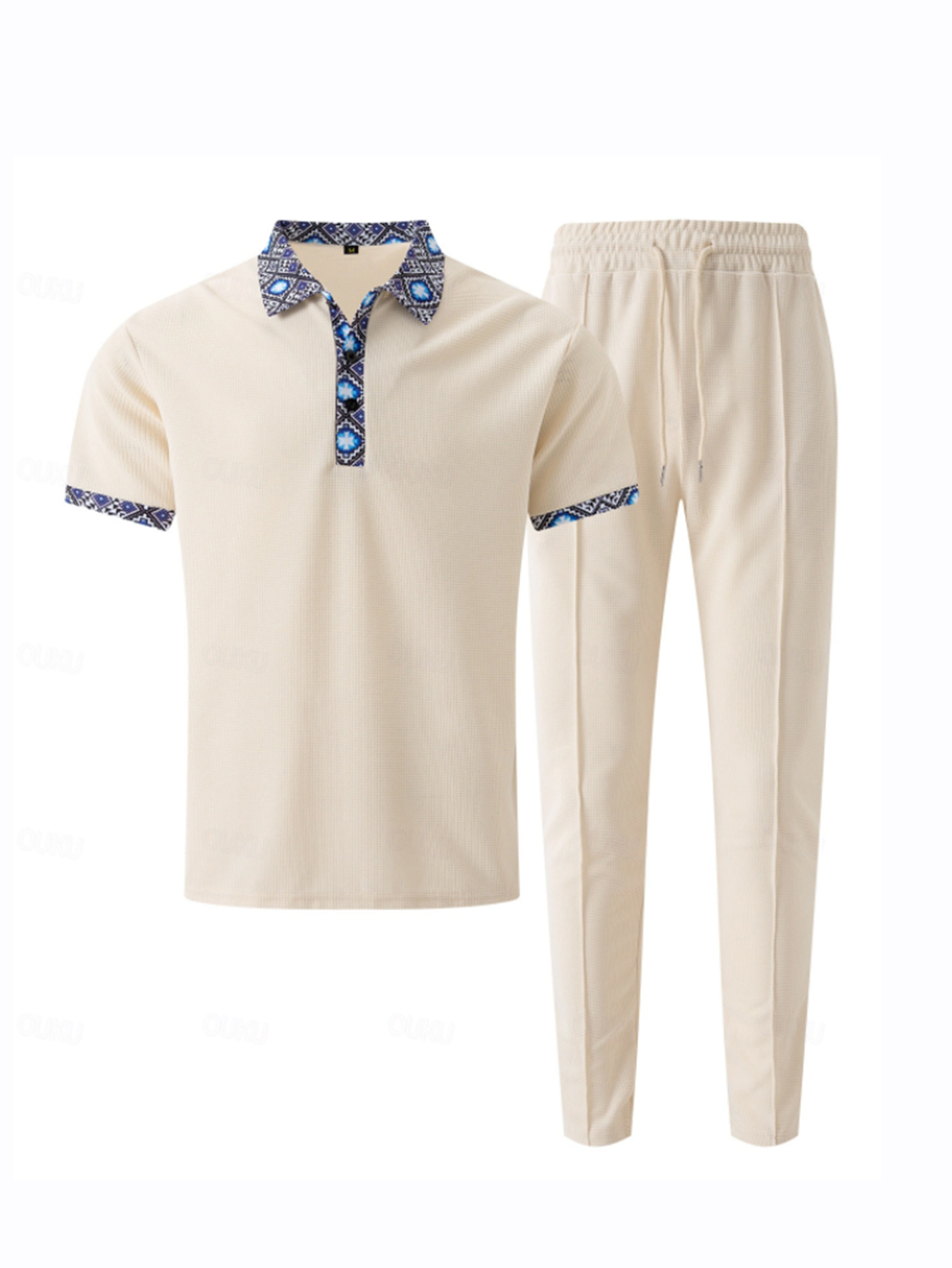 Men's spring and summer casual and comfortable waffle fabric business suit polo set