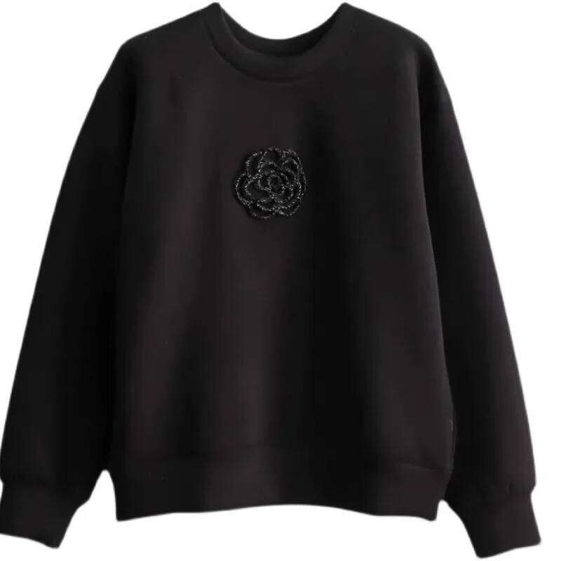 2022 Autumn/Winter New Women's Sweatshirt Camellia Round Neck Casual Versatile Design Sensibility Korean Style Loose-Fit