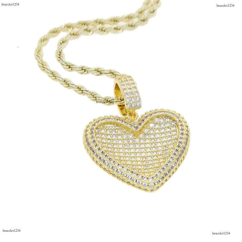 Iced Out Big Heart Pendant with Rope Chain Necklace Paved 5A Cz Stone for Women Men Hip Hop Necklaces Jewelry Drop Ship