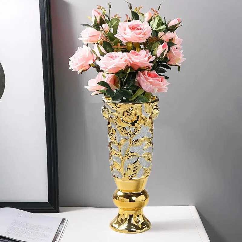 30CM Luxury Europe Gold Ceramic Vase Home Decor Creative Design Porcelain Decorative Flower Vase For Wedding Decoration C251124