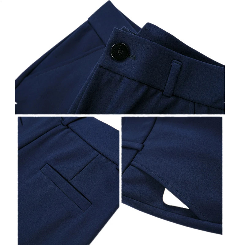 Stretch High Waist Trousers Womens Fashion Casual Pants Black Khaki Navy Blue Slacks Women Pantalones 250421