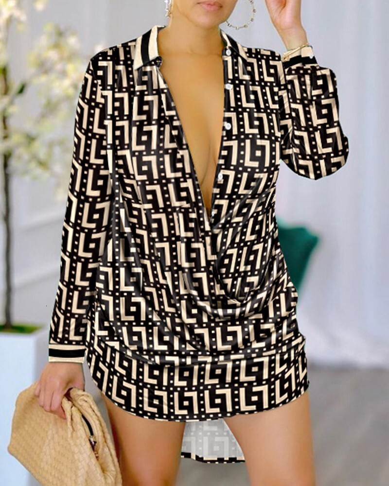 2022 New Sexy Fashion Print Long Sleeve Shirt Womens Wear