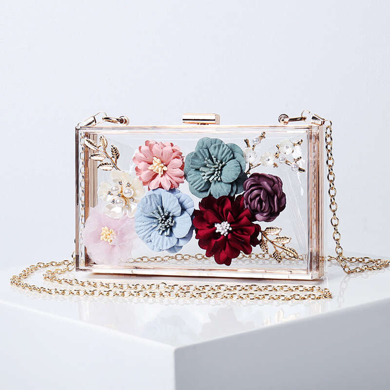 Dinner Bag Diagonal New Flower Banquet Women S Fashion Evening Wear Chain D Small Square Handheld Acrylic Bag KQ