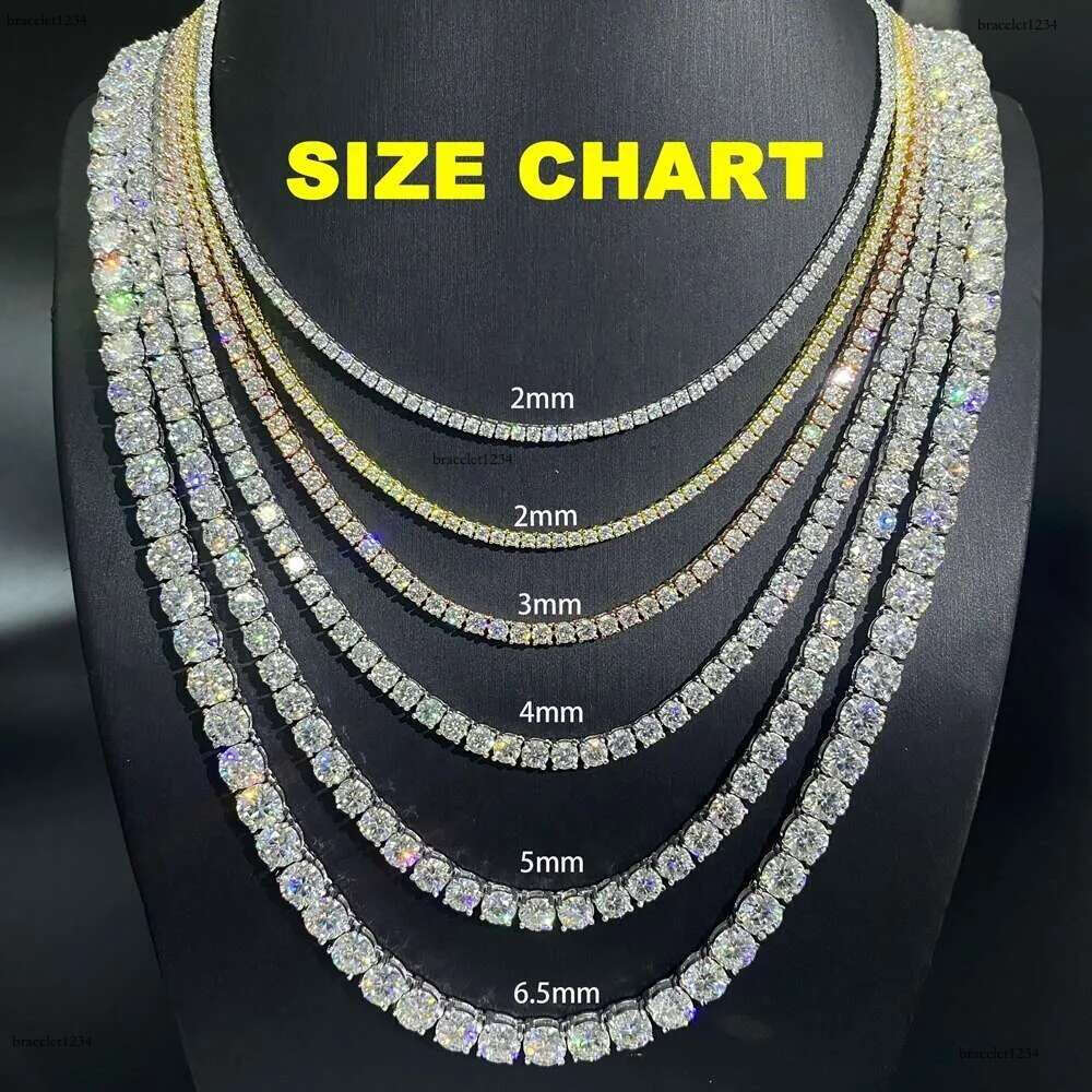 Hot Sale Hip Hop Iced Out Jewelry Fashion Dia Necklace S Sier 2MM 3MM 4MM 5MM Vvs Moissanite Tennis Chain