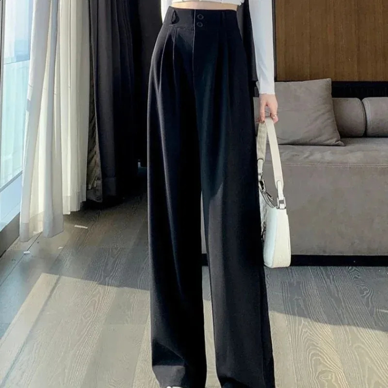 Elegant Wide Leg Pants Women Korean Style High Waist Black Baggy Pants Office Ladies Fashion Loose Suit Trousers Streetwear 250421