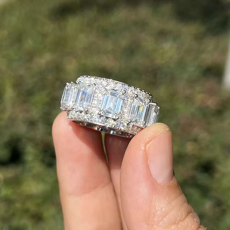 White Gold Plated 925 Sterling Silver Baguette Cut Wedding Ring Moissanite Eternity Ring