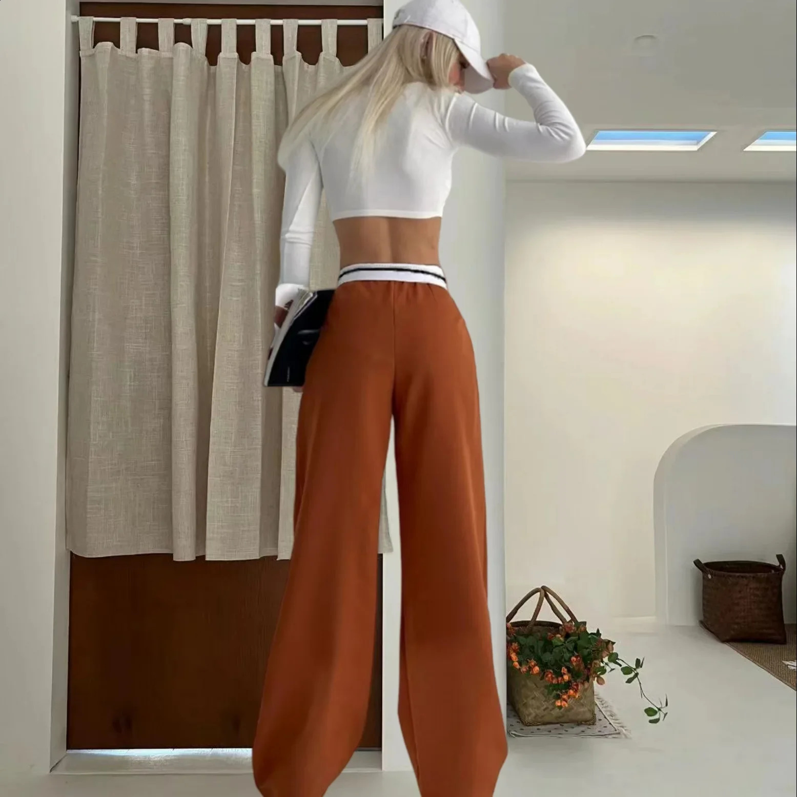 Fashionable Slimming Straight Leg Pants Mid-Waist Wide Leg Suit Trousers Spring Summer Womens Long Pants 250421
