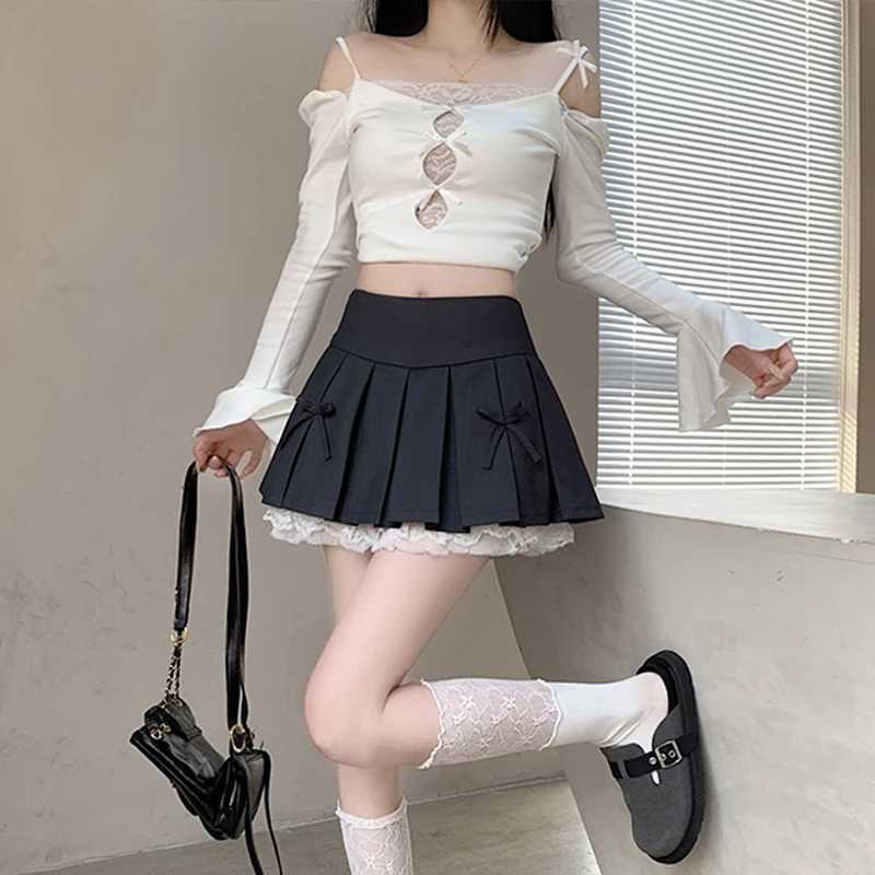 Korean style fashionable sweet high waisted college style pleated womens clothing M250424