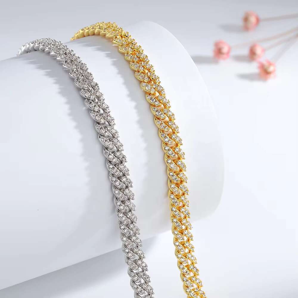 6mm 1 Row Hip Hop Iced Out CZ Zircon Collar De Cadena Cubana Eslabones Cubano Necklace Miami Cuban Link Chain for Men Women
