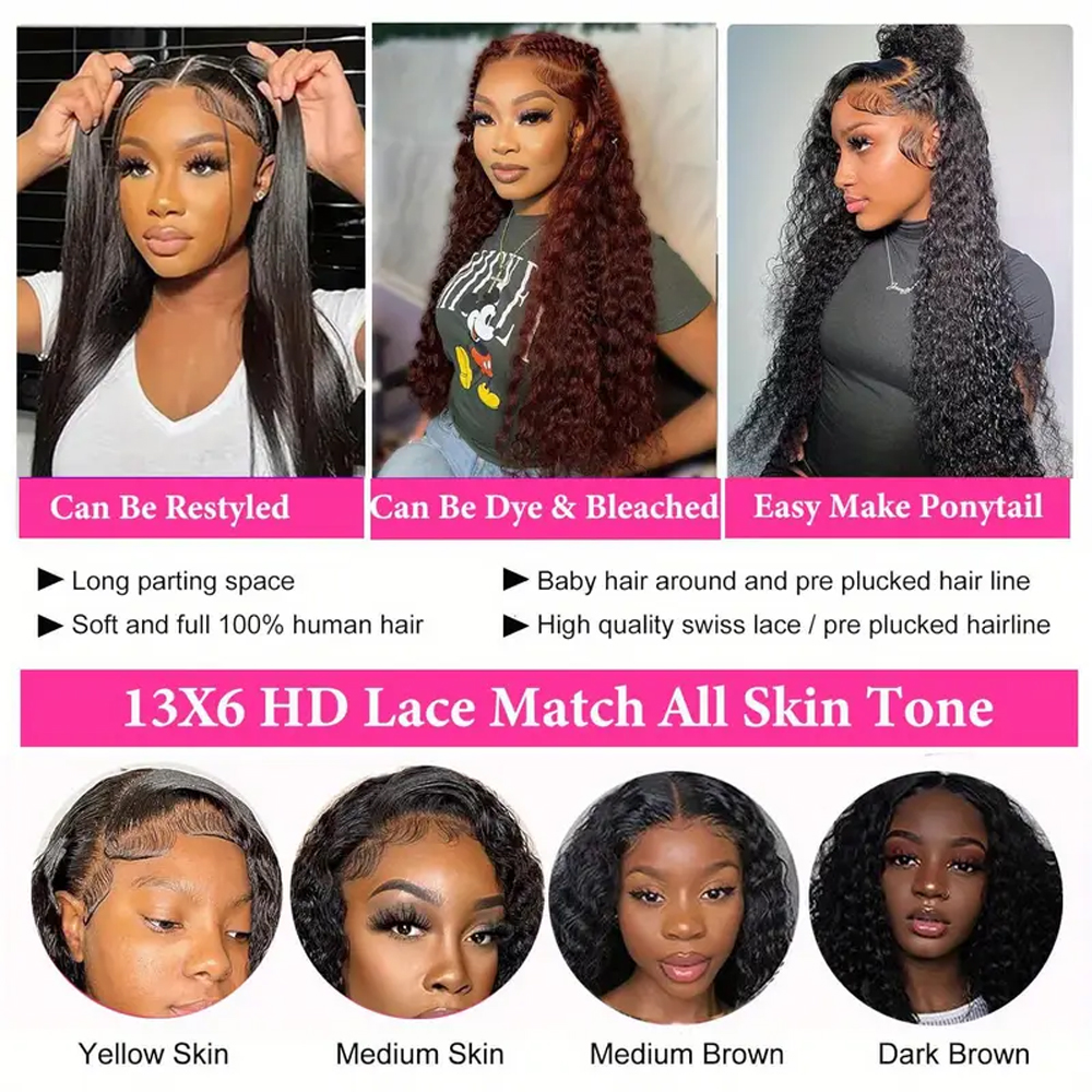 250 Density Water Wave 13x6 HD lace Frontal Wig Deep Wave Lace Front Wig Glueless Wig Human Hair Ready to Wear Lace Closure Wigs