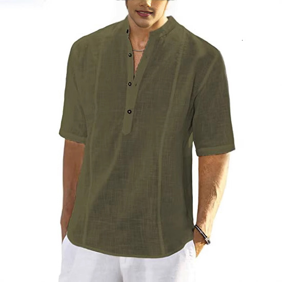 2022 new mens comfortable casual linen shirt medium sleeve mens wear