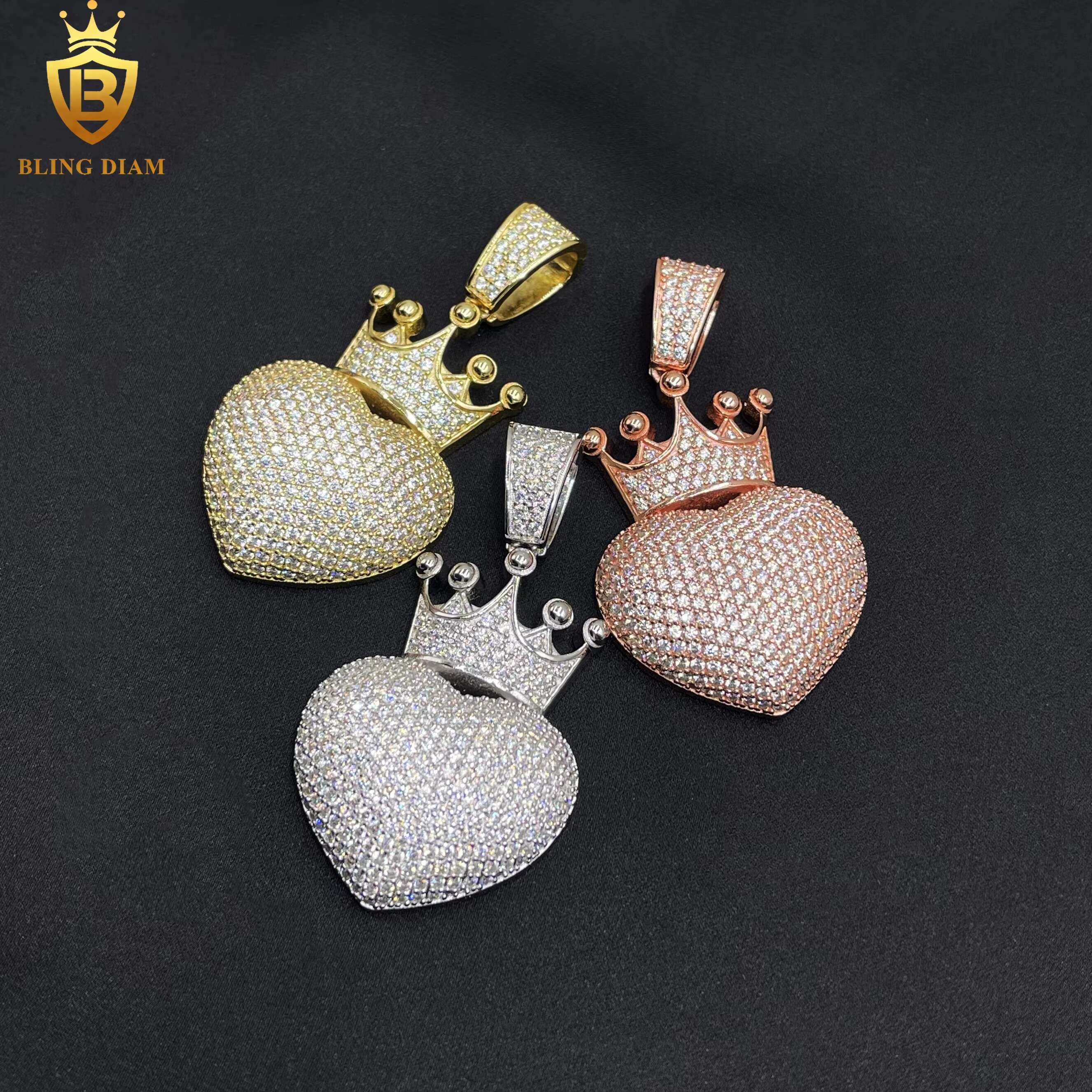 Luxury Jewelry Iced Out Jewelry Solid 925 Sterling Silver VVS Moissanite Pass Diamond Tester Heart Pendant Necklace