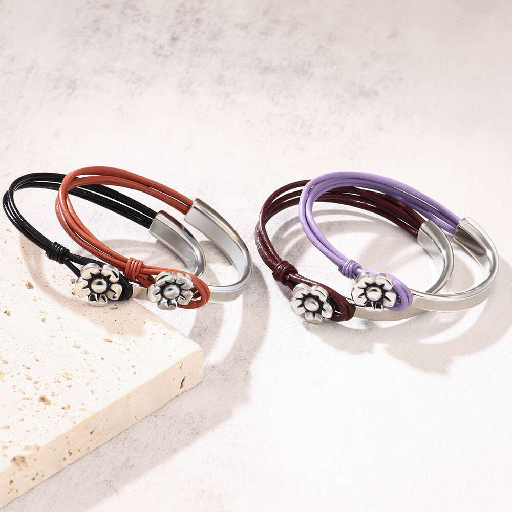Hot selling Bohemian style with rope, small daisy, simple sier leather bracelet, patchwork bracelet