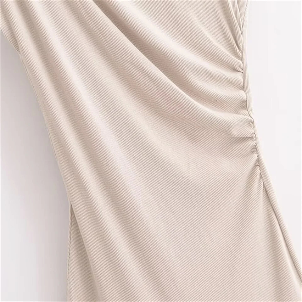 2025 RZRA Spring Womens Casual Folding Decoration Short Sleeve Round Neck Charm Midi Long Dress 250417