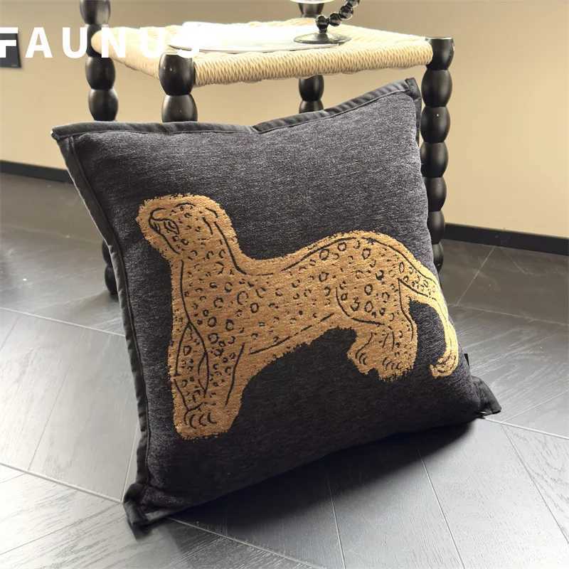 2025 new medieval light luxury high-end sofa throw pillow new Chinese leopard brown pillow bedside cushion backrest G251124