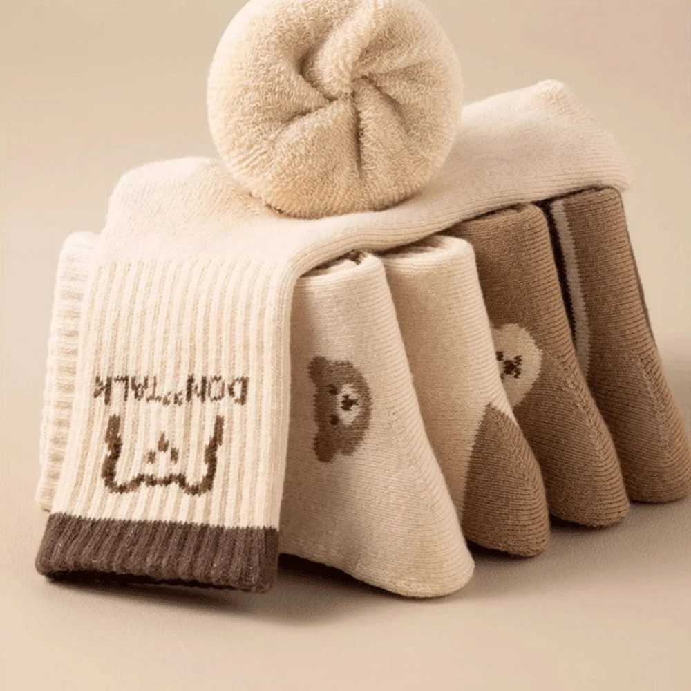 5 Pair Childrens Socks Autumn and Winter Thickened Velvet Loop Socks for Girls and Boys Cute Bear Middle Socks G251124