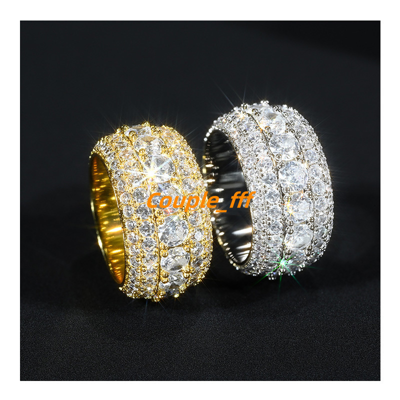 Wholesale 925 Silver Hip Hop Engagement Wedding Rings VVS Moissanite Round Cut Design with Sparkling Diamonds