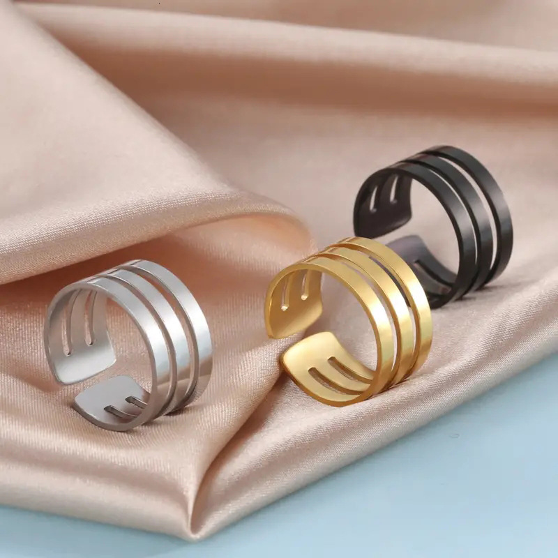 Top Source Jewelry Simple temperament Open Men's and Women's Stainless Steel Ring Handmade Decoration