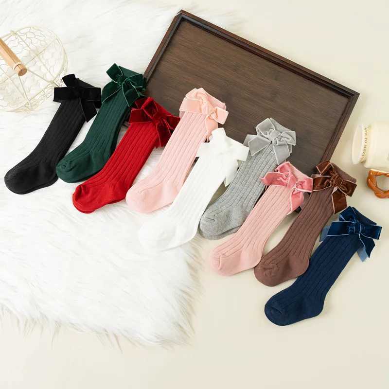 Autumn Winter Baby Girls Bowknot Knee High Socks Toddler Tube Princess Sock For Kids Knitted Socken Cute Leg Warmer 0-8Years G251124