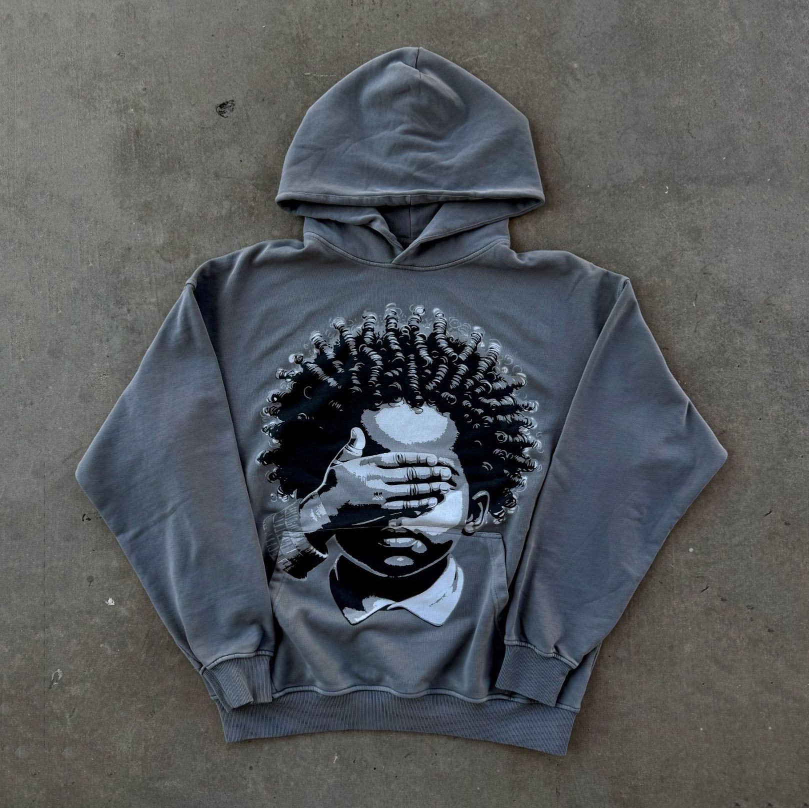 Men's Hoodies Retro Loose Hoodie A Pcs Oversized Pure Gray Watch-peeker Hole Breaking Sweatshirt Unisex Gothic Harajuku Casual Pullover